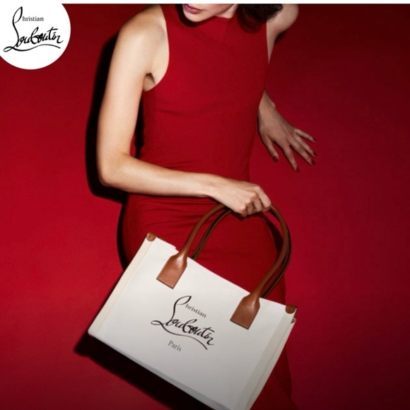 AUTHENTIC Christian Louboutin Small Nastroloubi Canvas Cream and Brown Tote Bag - Picture 3 of 13